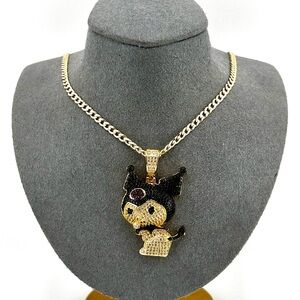18K Gold Plated over 925 Sterling Silver 3D Round Cut Kuromi Necklace
